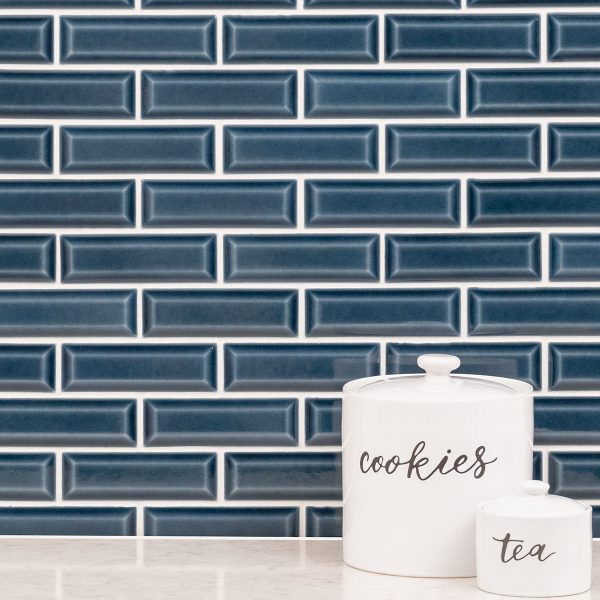 Bay Blue Beveled Tile 2x6  
