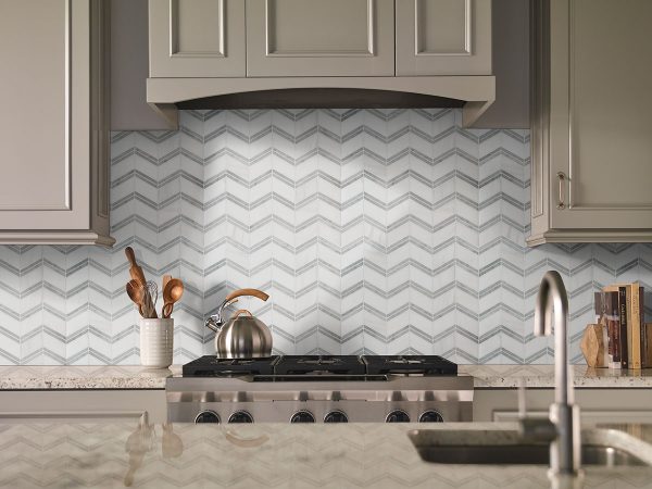 Bianco Dolomite Marble Chevron Pattern  