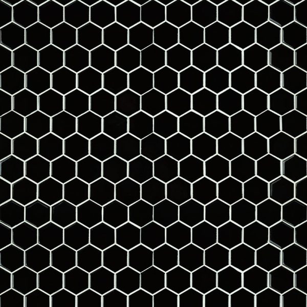 Black Glossy 2” Hexagon Mosaic Tile  