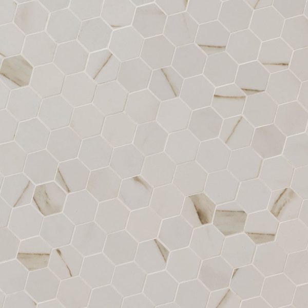 Calacatta Porcelain 2” Hexagon Mosaic Tile  