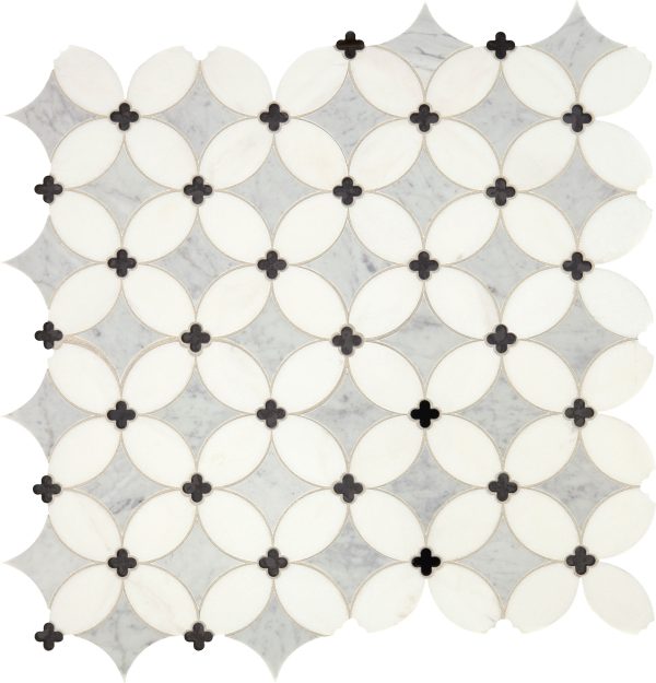 LV21 Carrara/Thassos/Blk Ant Mirror Petal Straight Edge Polished Wall 