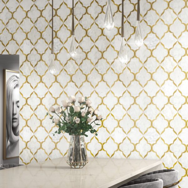 LV34 Carrara White/ Brass Kapali Straight Edge Polished Wall 