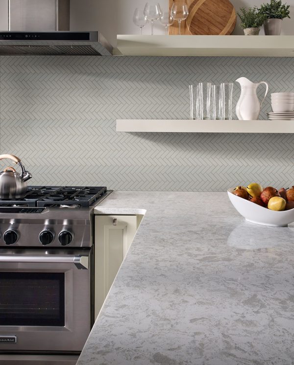 Gray Glossy Herringbone Tile  