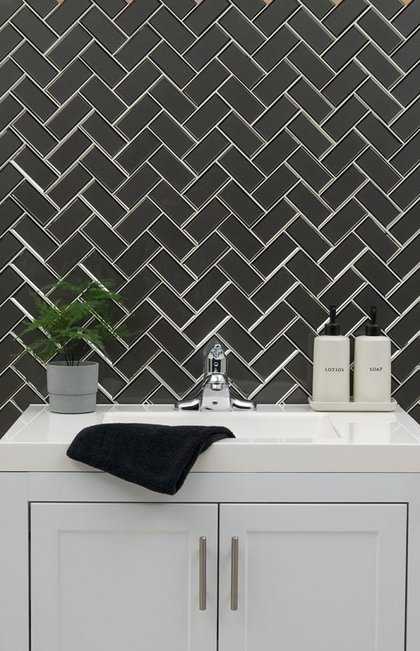 Metallic Gray Bevel Herringbone 8mm  