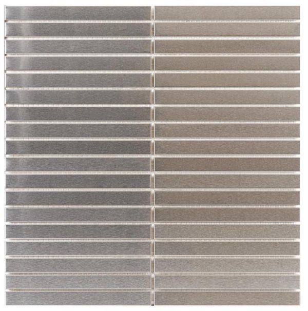 Brushed Stainless Steel 5/8″ x 6″ Straight Stack Mosaic Brushed Stainless Steel 5/8″ x 6″ Straight Stack Mosaic