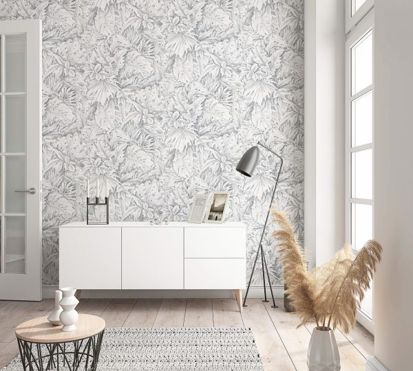 Jungle Leaves Silver Grey  